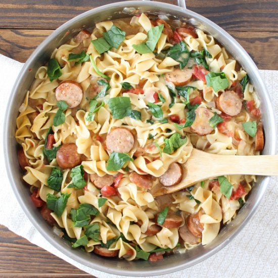 One Pot Sausage and Spinach Pasta