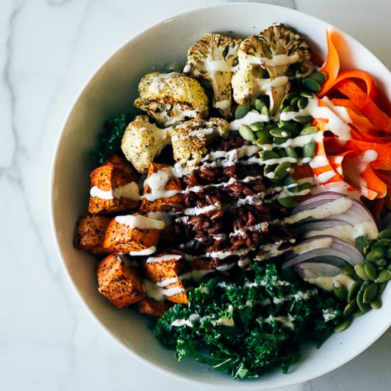 Kale Fall Bowl w/ Indian Dressing