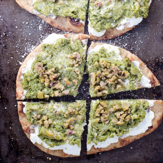 Naan Pizza w/ Ricotta + Broccoli