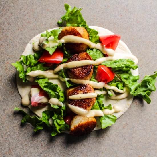 Spicy Scallop Caesar Wraps