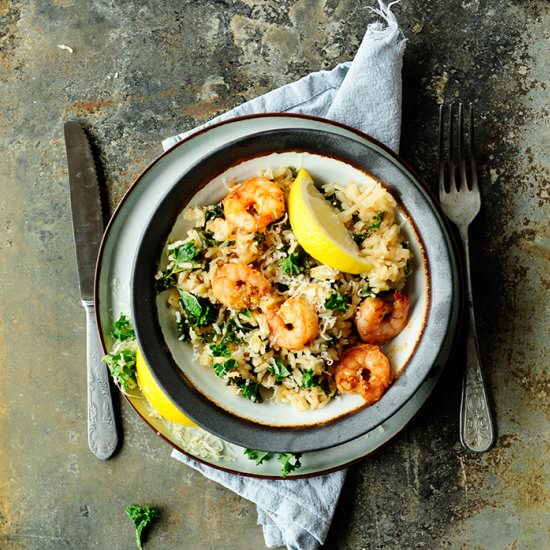 Kale Risotto with Shrimps