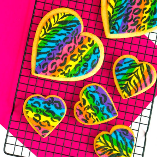 Lisa Frank Inspired Heart Cookies