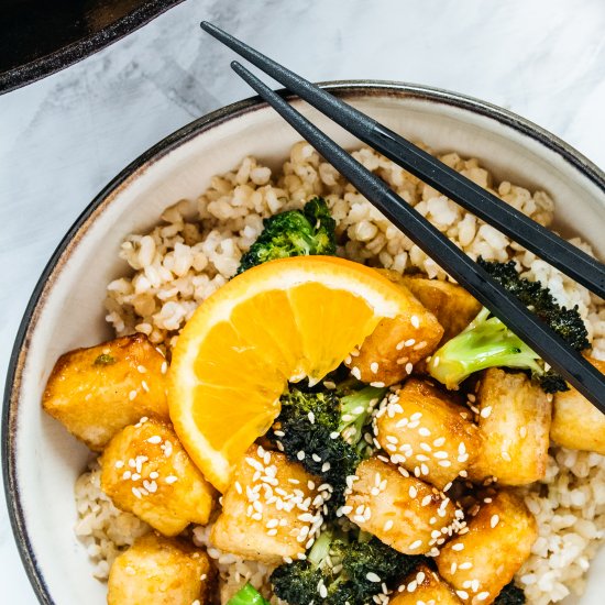 Crispy Orange Sesame Tofu Stir Fry