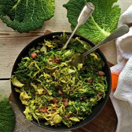 Shredded Savoy Cabbage and Pancetta