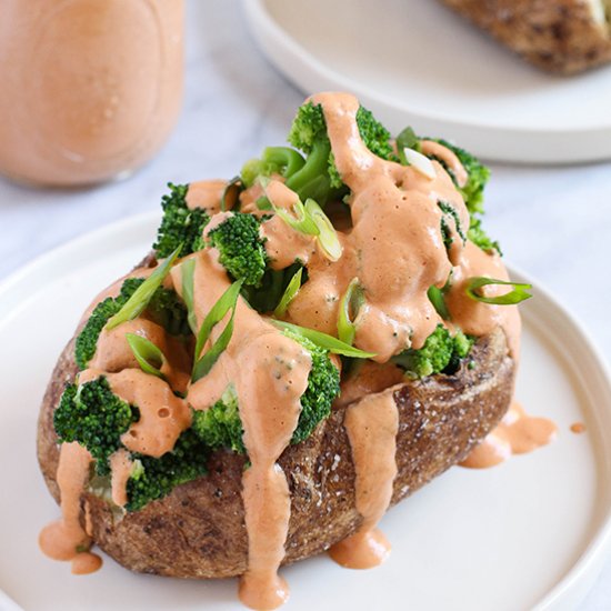 Vegan Broccoli Cheese Baked Potatoes