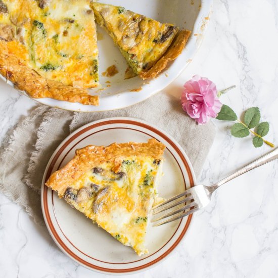 Broccoli Mushroom Cheddar Quiche