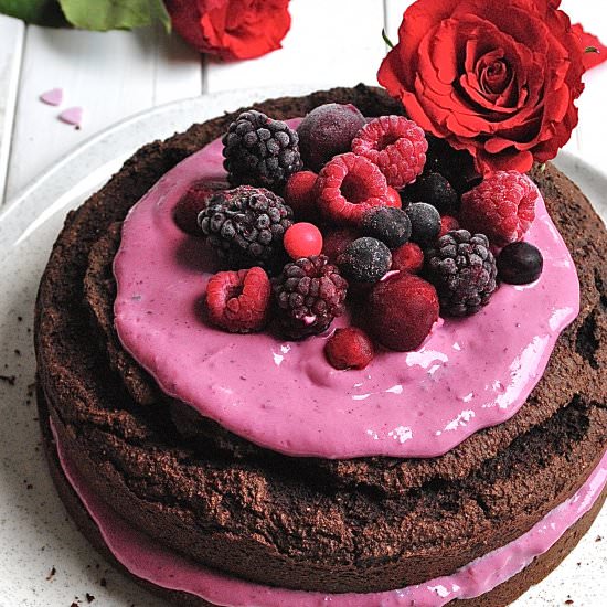 Brownie Cake with Berry Buttercream