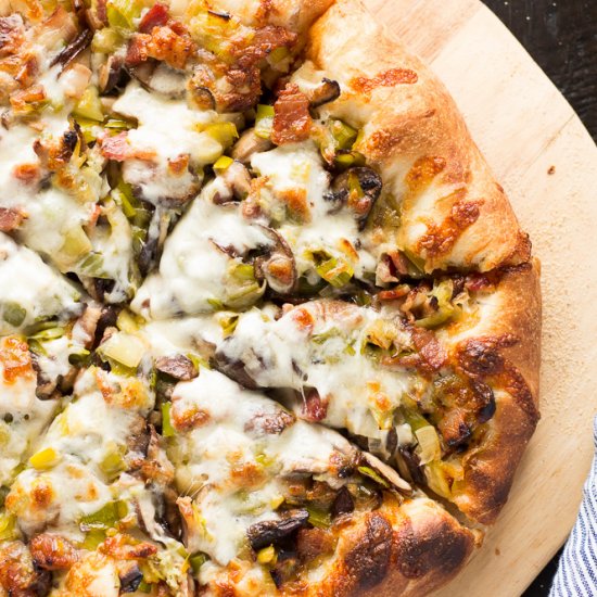 Leek, Bacon, and Mushroom Pizza