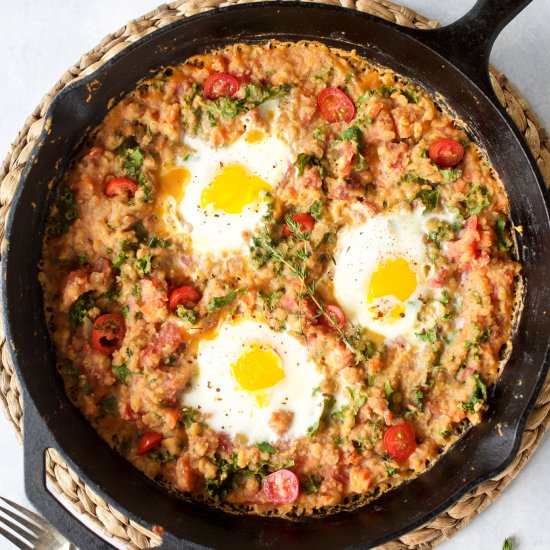 Red Lentils with Oven Poached Eggs