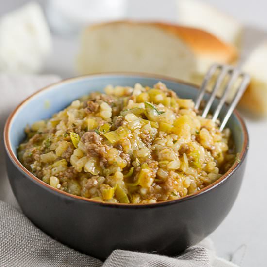 Leek and Ground Beef Risotto