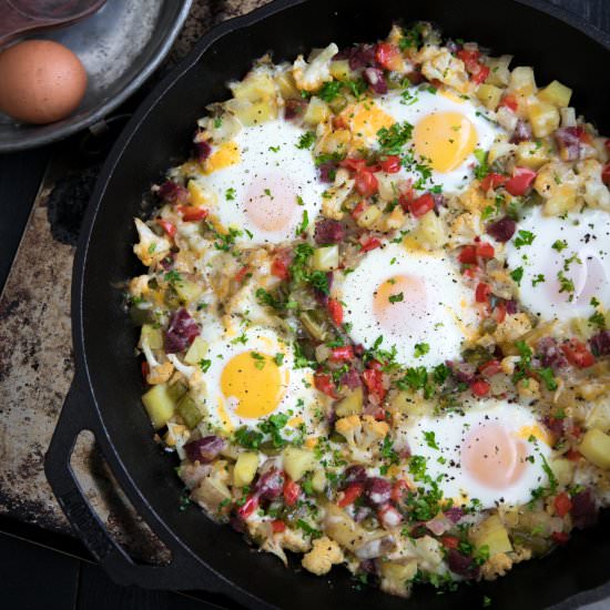 Corned Beef, Potato, and Egg Hash