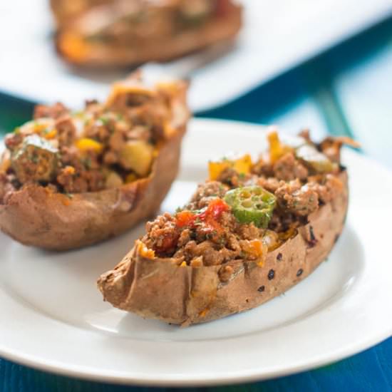 Loaded Beef Sweet Potato Skins