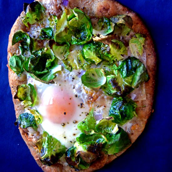 Brussels Sprout Naan Pizza w/ Egg