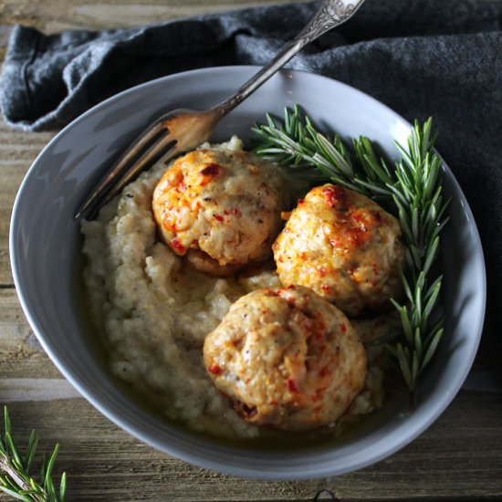 Pimento Cheese Meatballs with Grits