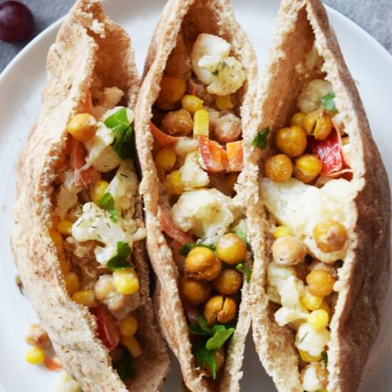 Roasted Chickpea Cauliflower Pitas