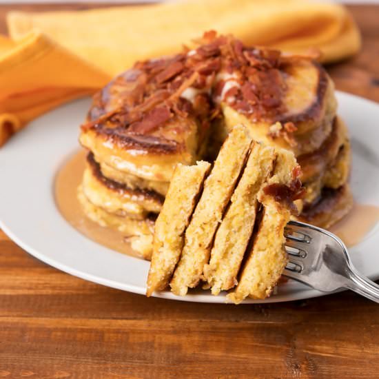 Cornbread Pancakes with Maple Glaze