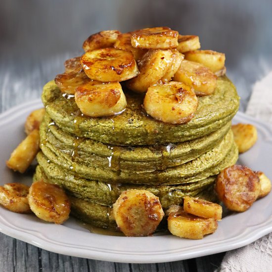 Banana Matcha Oatmeal Pancakes