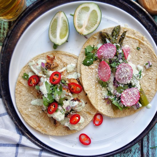 Veggie Tacos with Cilantro Crema