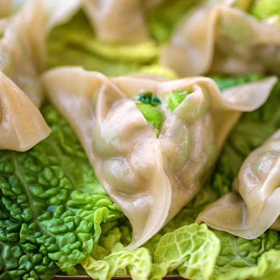 Edamame “Hamantaschen” Dumplings