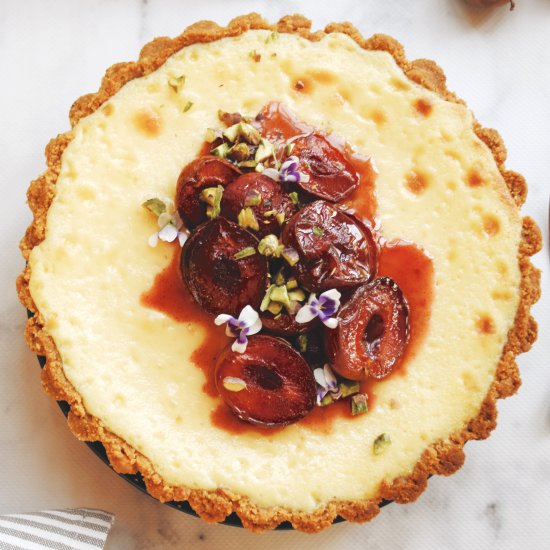 Baked Cheesecake with Roasted Plums