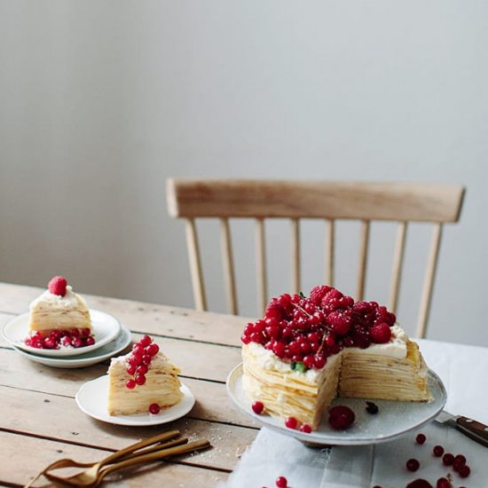 Crepe cake with red berries