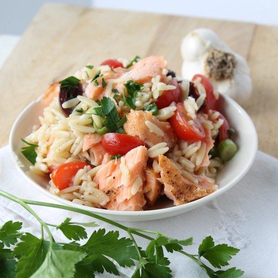 Tomato, Salmon, and Kalamata Orzo