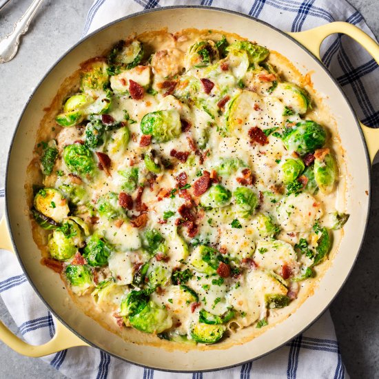 Cheesy Brussels Sprouts with Bacon