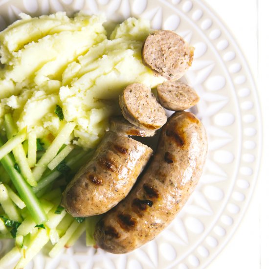 grilled sausage and truffled mash