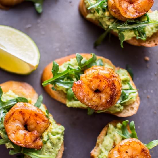 Garlic Shrimp and Avocado Crostini