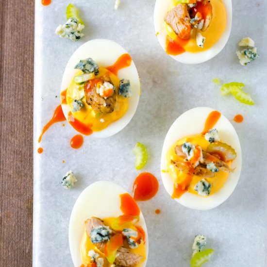 Buffalo Chicken Spicy Deviled Eggs