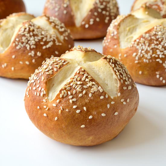 Vegan Sesame Pretzel Buns