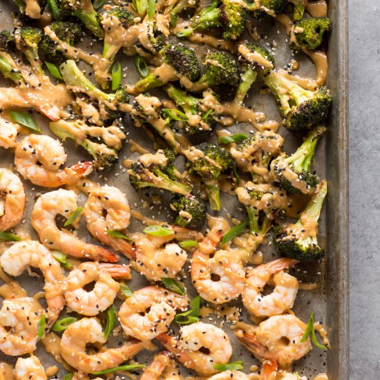 Sheet Pan Peanut Sauce Shrimp