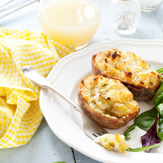 Cheesy Leek Twice Baked Potatoes