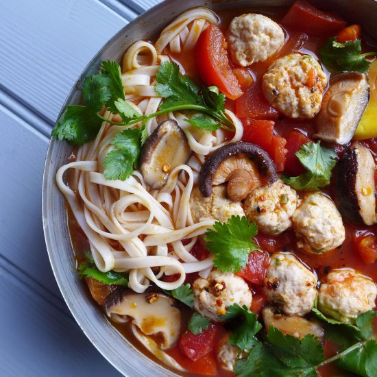 Chicken meatball noodle soup