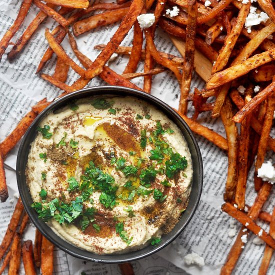 Tandoori Fries with Feta Hummus