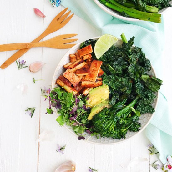 Garlicky Greens and Smoky Tofu Bowl