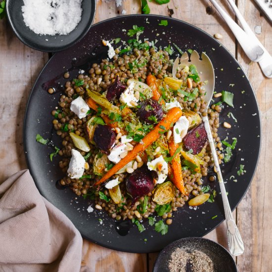 Lentil salad with roast vegetables