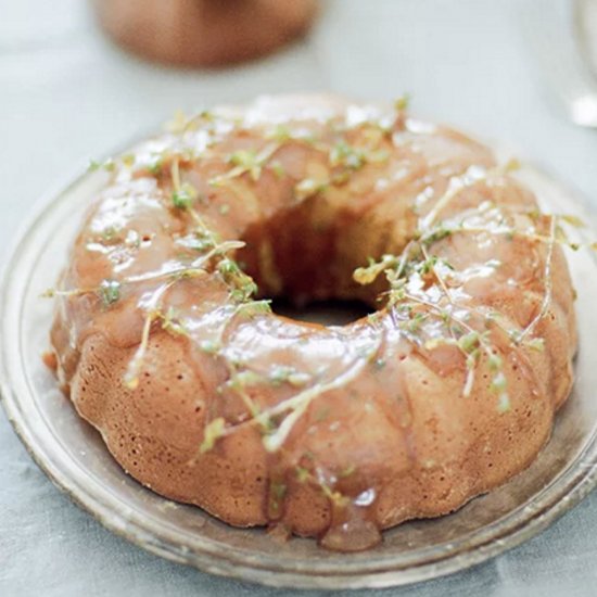 Honey Safron Cake with Lemon Thyme