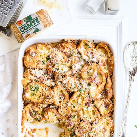 Savory croissant pudding