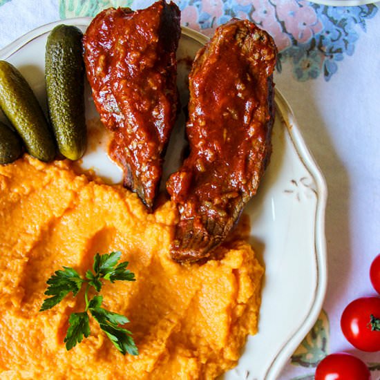 Beef steak with carrot puree