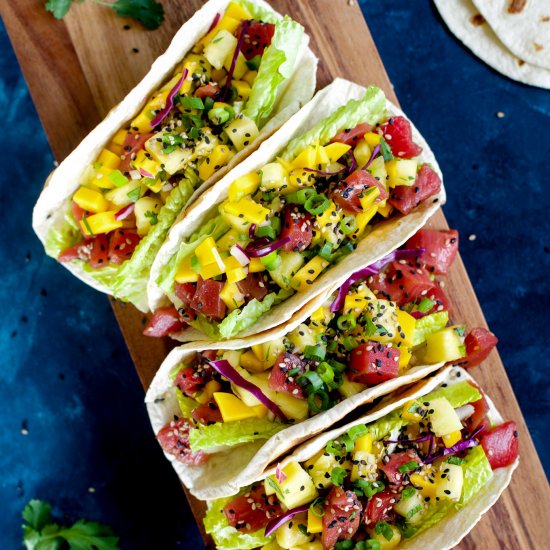 Ahi Poke Tacos with Pineapple Pico