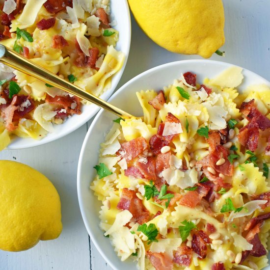 Lemon Garlic and Crispy Bacon Pasta