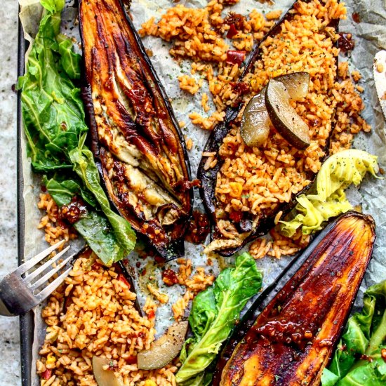 Roasted Aubergines with Spicy Rice