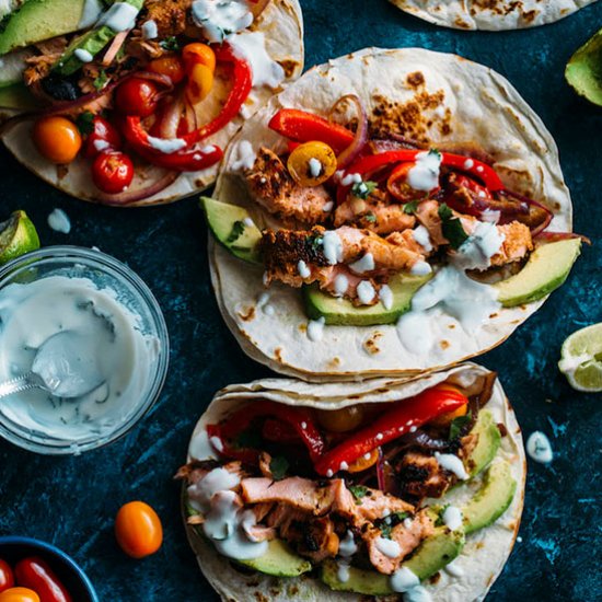 Blackened Salmon Fajitas