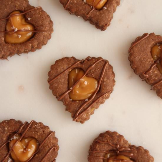 Linzer-Style Cocoa Carmel Cookies