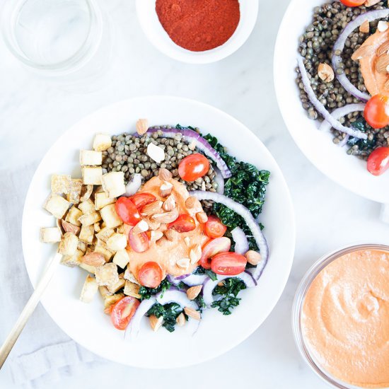 Lentil Tofu Bowls with Romesco