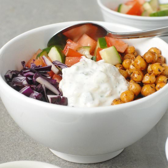 Fried Chickpea Gyro Bowls