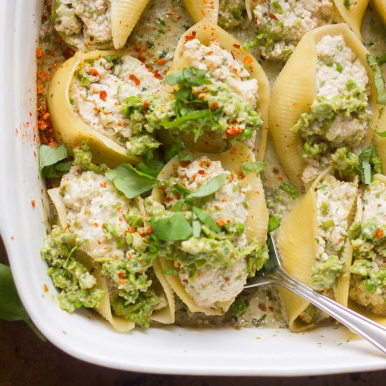 Vegan Pea Pesto Stuffed Shells