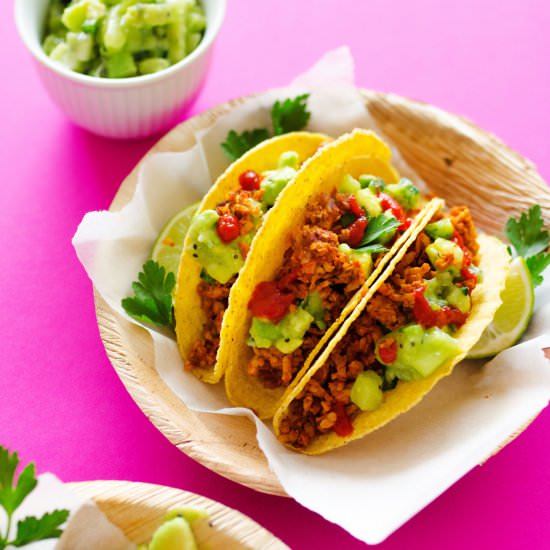 Tempeh Tacos with Avocado Kiwi Salsa