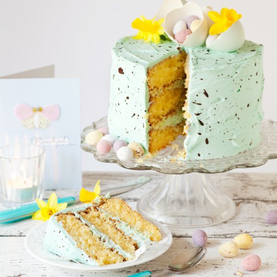 White Chocolate Mint Speckle Cake